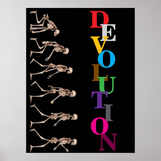 "Devolution", funny, humor, parody of evolution Poster (Front)