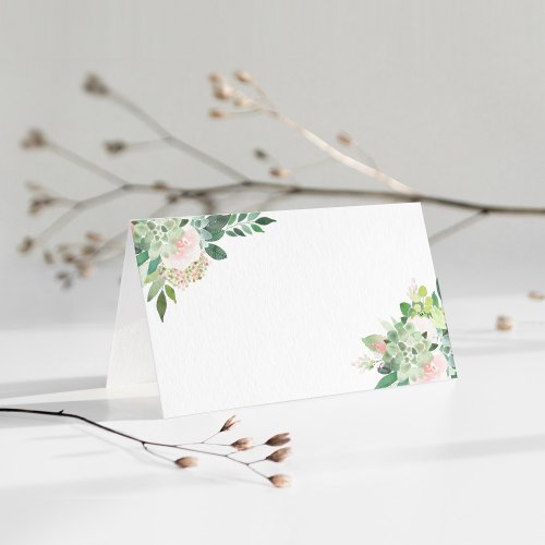 DEVON Blush Floral Succulent Greenery  Place Card