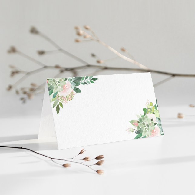 DEVON Blush Floral Succulent Greenery  Place Card (Creator Uploaded)