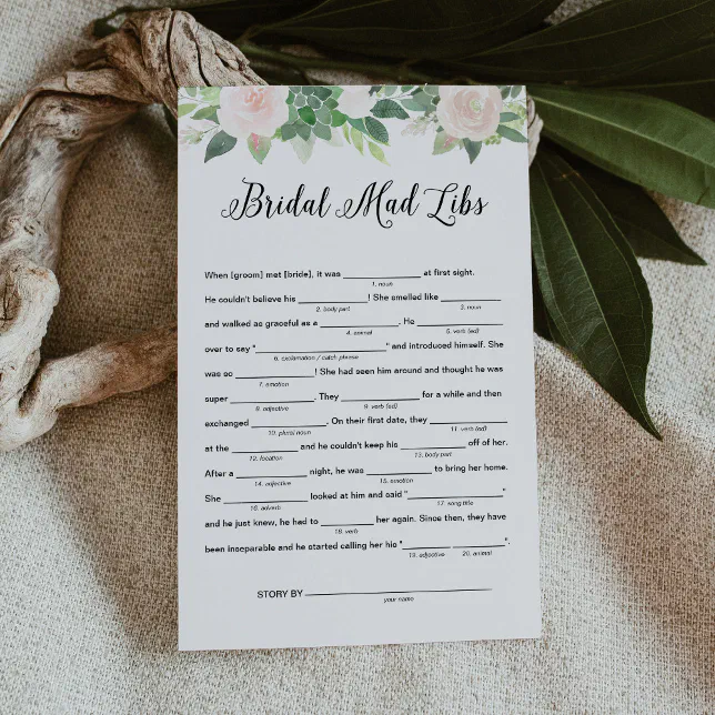 DEVON Bridal Shower Libs, Fill in the Blanks Game Zazzle