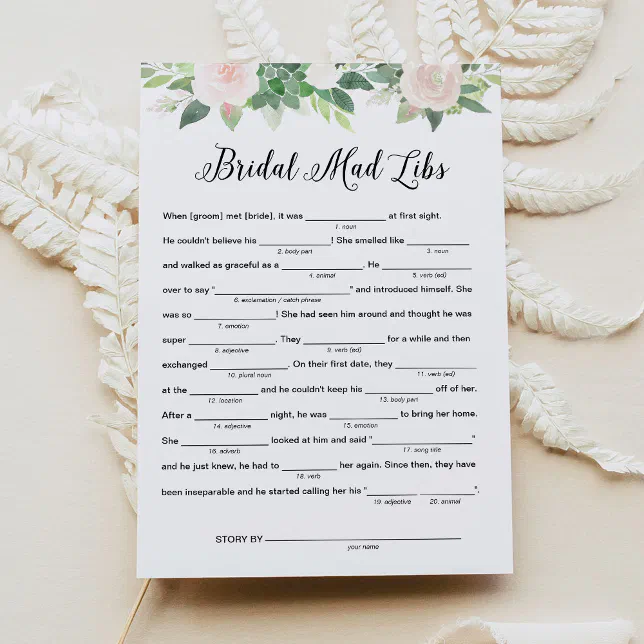 DEVON Bridal Shower Libs, Fill in the Blanks Game Invitation Zazzle