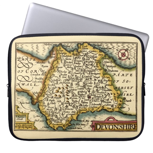 Devon (Devonshire) County England Antiquarian Map  Laptop Sleeve (Front)