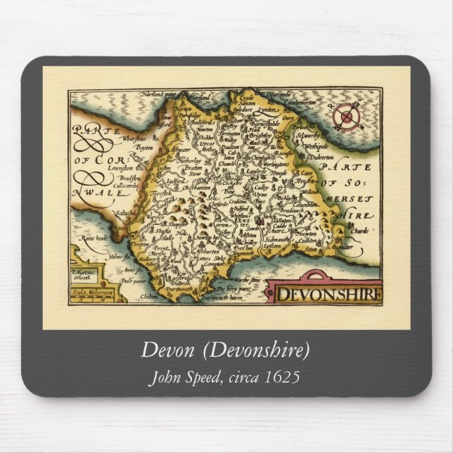 Devon (Devonshire) County England Antiquarian Map  Mouse Pad (Front)
