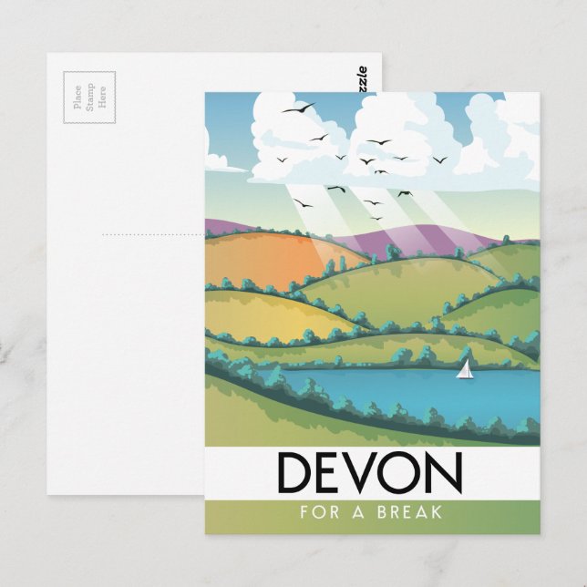 Devon "for a break" summer travel poster postcard (Front/Back)