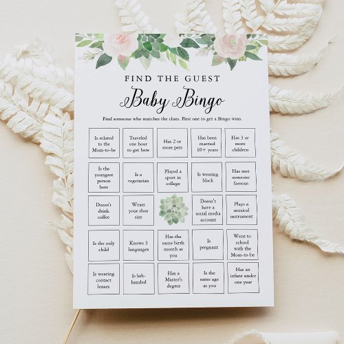 DEVON Greenery Find The Guest Baby Bingo Game Card