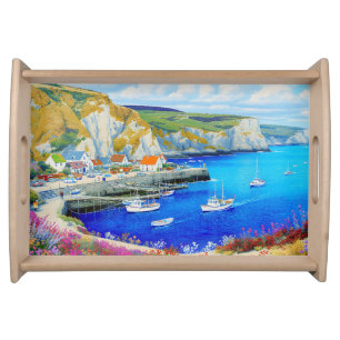 "Devon Harbour Dreamscape" – An English Seascape Serving Tray