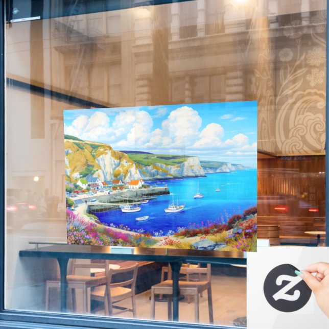 "Devon Harbour Dreamscape" – An English Seascape Window Cling (Cafe Window)