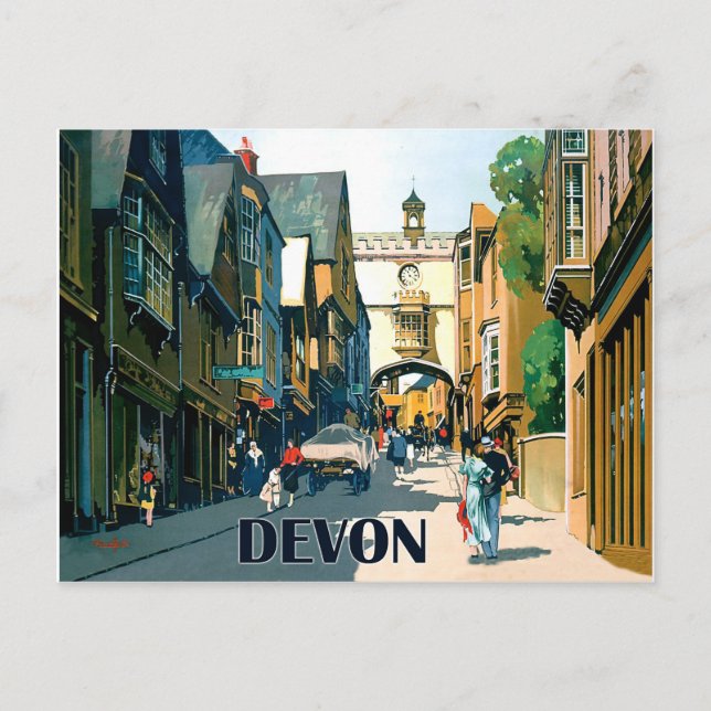Devon, houses on city centre, vintage travel postcard (Front)