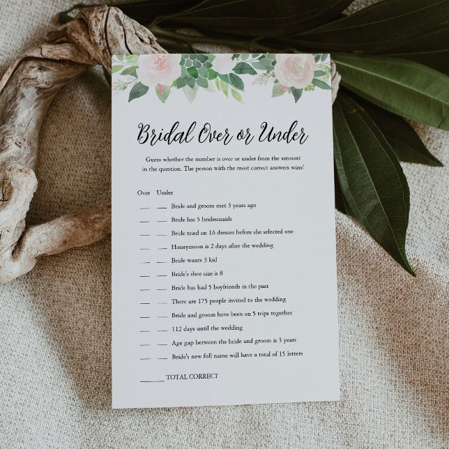 DEVON Over Or Under Bridal Shower Game Card (Creator Uploaded)