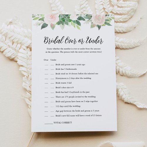 DEVON Over Or Under Bridal Shower Game Card