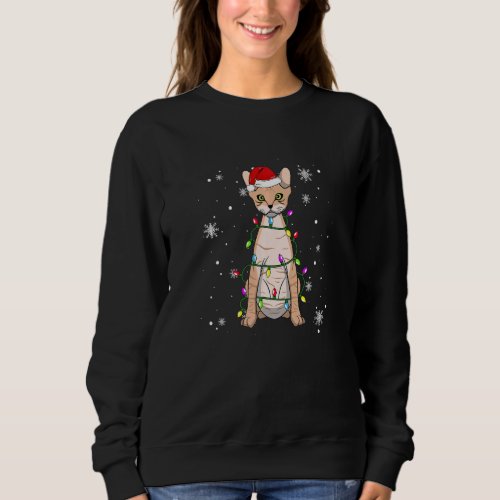 Devon Rex Cat Christmas Lights Christmas Cat Santa Sweatshirt