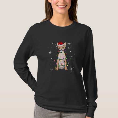 Devon Rex Cat Christmas Lights Christmas Cat Santa T_Shirt