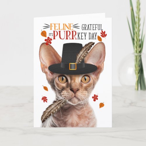 Devon Rex Cat Feline Grateful for PURRkey Day Holiday Card