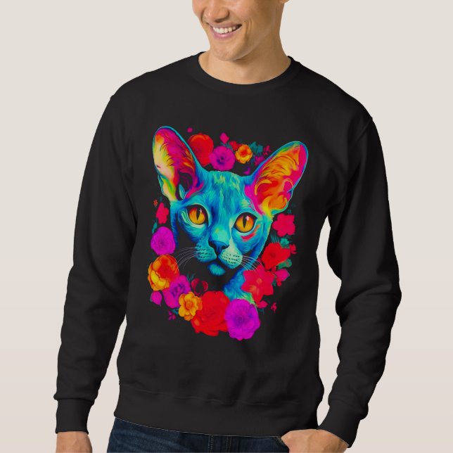 Devon Rex Cat Flower Sweatshirt (Front)
