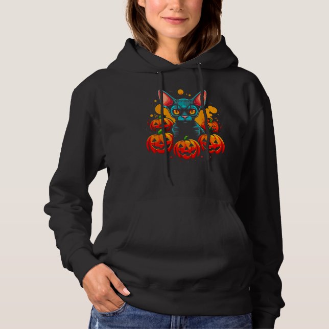 Devon Rex Cat Halloween Hoodie (Front)