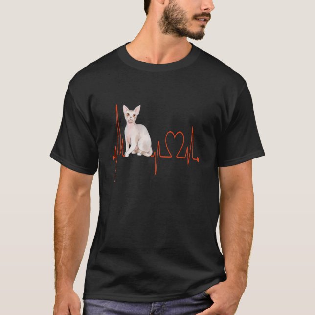 Devon Rex Cat Heartbeat EKG Cat & Kitten T-Shirt (Front)