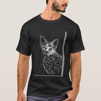 Devon Rex Cat Line Art Simple Minimalist Drawing T-Shirt
