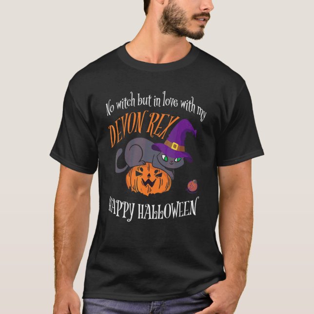 Devon Rex Cat not a Witch Halloween T-Shirt (Front)