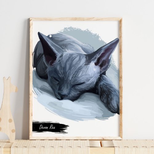 Devon Rex Cat Print  Cat Wall Print