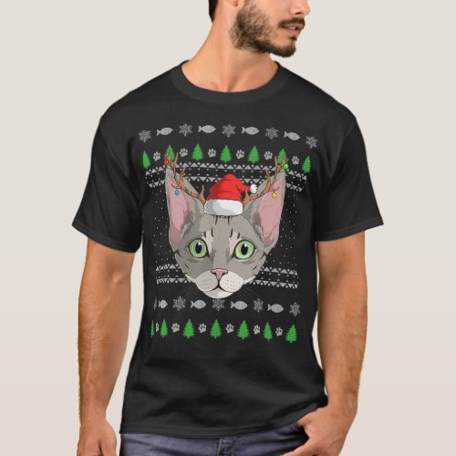 Devon Rex Cat Santa Claus Hat Ugly Christmas Patte T_Shirt