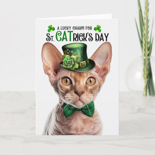Devon Rex Cat St CATricks Day Lucky Charm Holiday Card