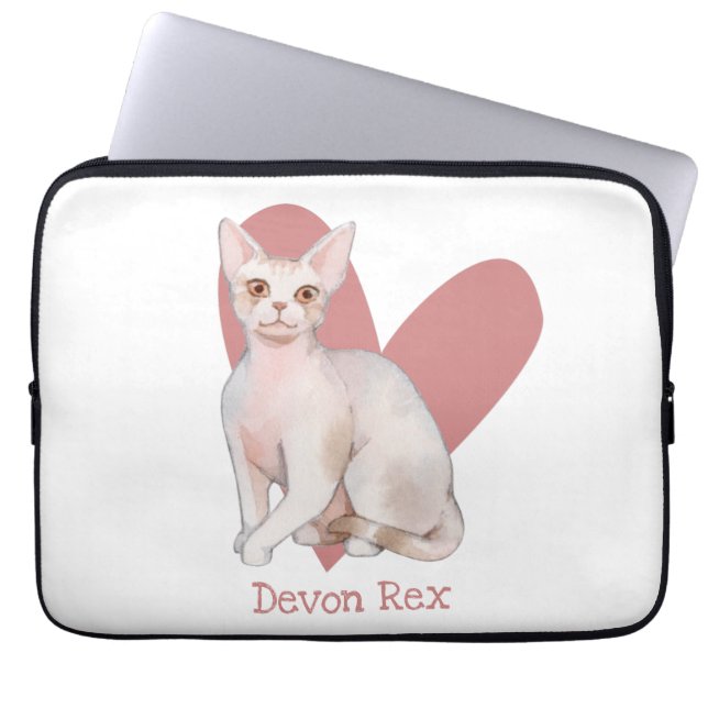 Devon Rex Cat Watercolor Kitty Pink Heart Laptop Sleeve (Front)