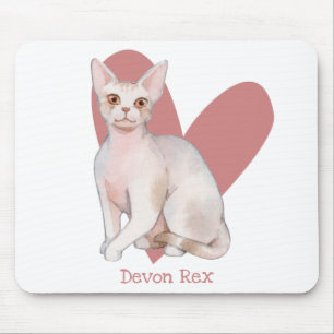 Devon Rex Cat Watercolor Kitty Pink Heart Mouse Pad