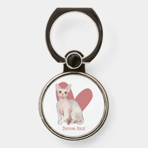 Devon Rex Cat Watercolor Kitty Pink Heart Phone Ring Stand