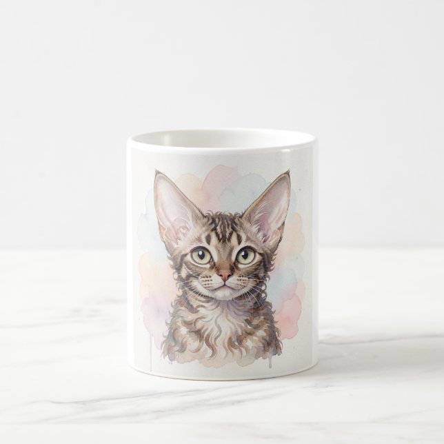 Devon Rex Cat Watercolour Portrait Coffee Mug (Center)
