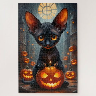 Devon Rex Gothic Halloween Portrait Art Jigsaw Puzzle
