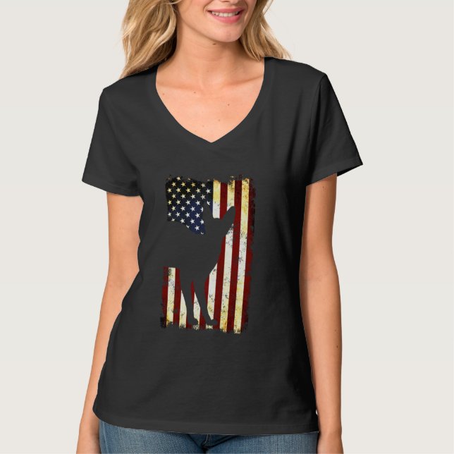 Devon Rex Silhouette American Flag 4th of July Lon T-Shirt (Front)