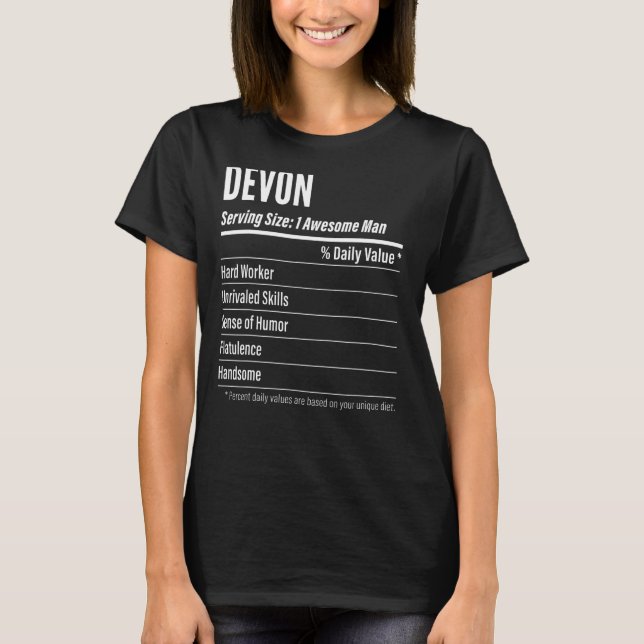 Devon Serving Size Nutrition Label Calories T-Shirt (Front)