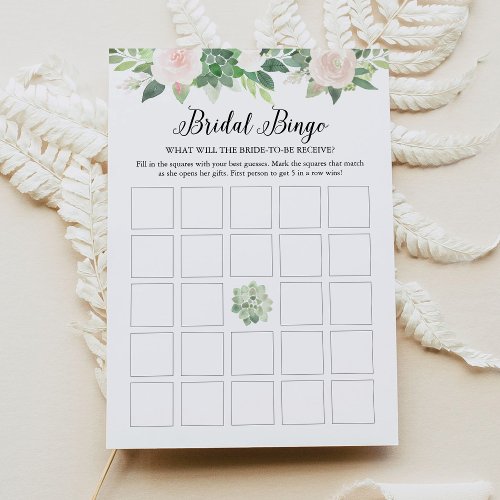 DEVON Succulent Blush Floral Bridal Bingo Card