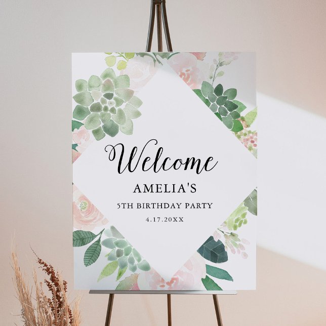 DEVON Succulent Greenery Birthday Welcome 18x24 Foam Board (Creator Uploaded)