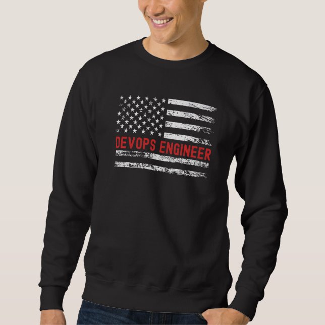 Devops Engineer USA Flag Profession Retro Job Titl Sweatshirt (Front)