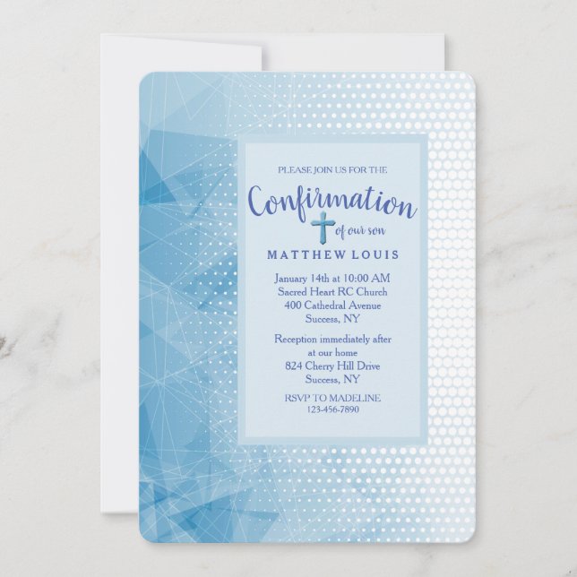 Devoted Blue confirmation Invitation (Front)