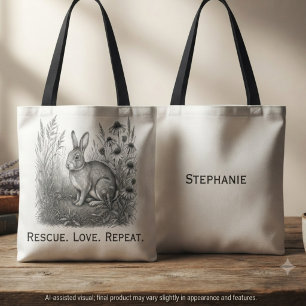 Devoted Charcoal Sketch Bunny Rescue Art Tote Bag