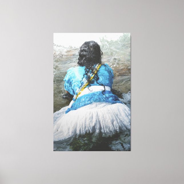 Devotee Kneeling in Sacred Waters for Iemanjá Cele Canvas Print (Front)