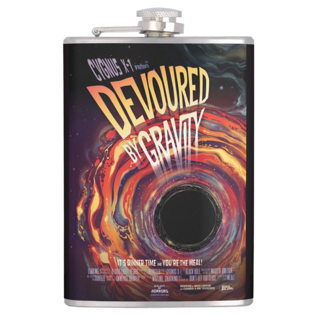 Devoured By Gravity Halloween Hole Black Horror Flask (Front)