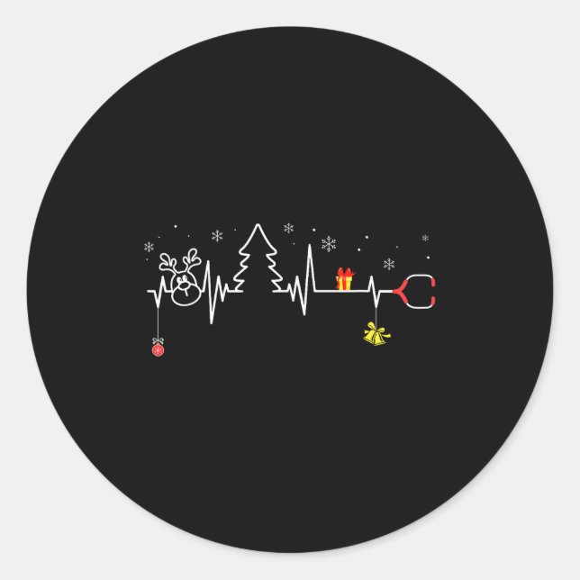 Devoxtee Christmas Tree Heartbeat Funny Christmas  Classic Round Sticker (Front)
