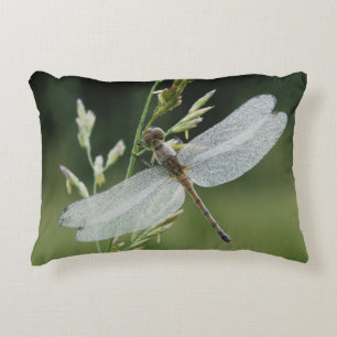 Dew covered Darner Dragonfly Decorative Pillow