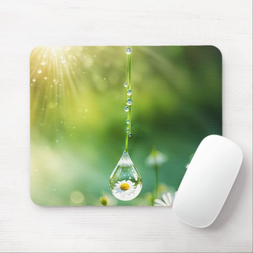 Dew Drop With Daisy Reflection Mouse Pad