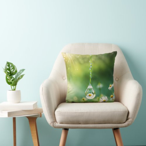 Dew Drop With Daisy Reflection Throw Pillow