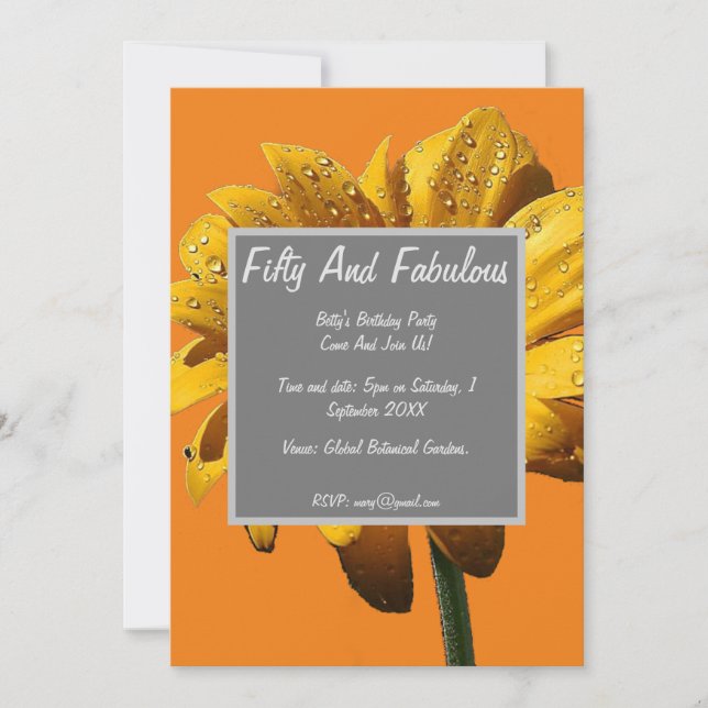 Dew Drops Daisy Fifty And Fabulous Birthday Invitation (Front)