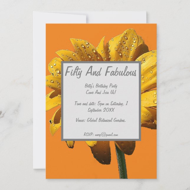 Dew Drops Daisy Fifty And Fabulous Birthday Invitation (Front)