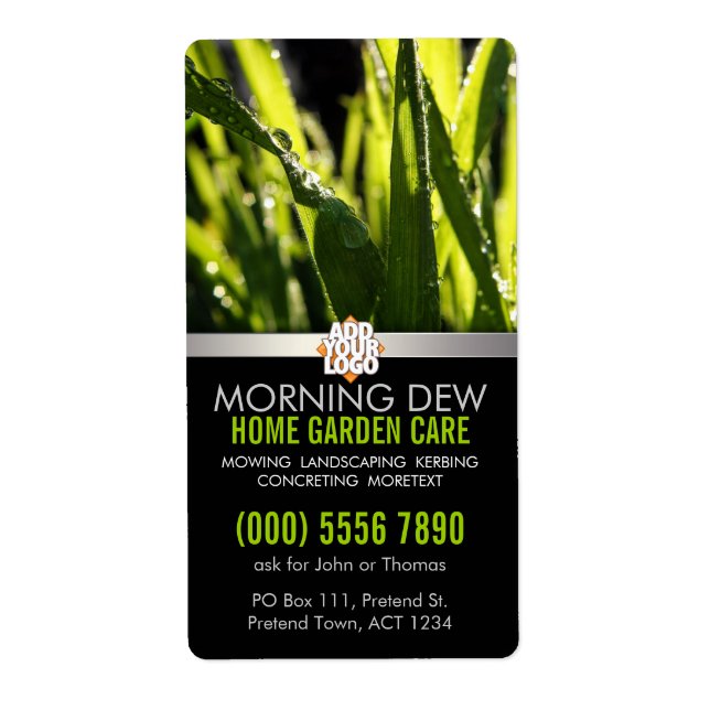Dew Drops Grass Garden Nature w/ Logo Business Label (Front)