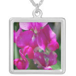 Dew Drops on Sweet Pea Silver Plated Necklace