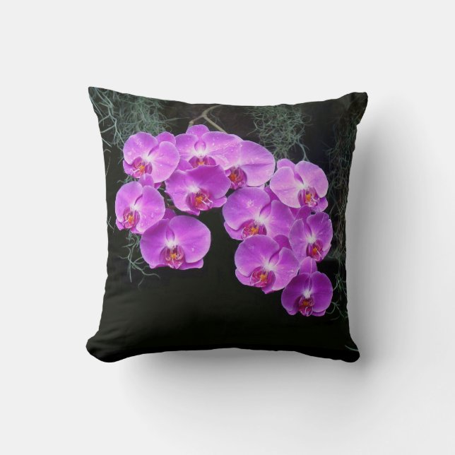 Dew-Kissed Orchids Throw Pillow (Front)