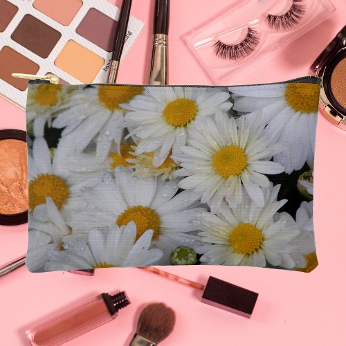 Dew Kissed White Daisies Floral Accessory Pouch