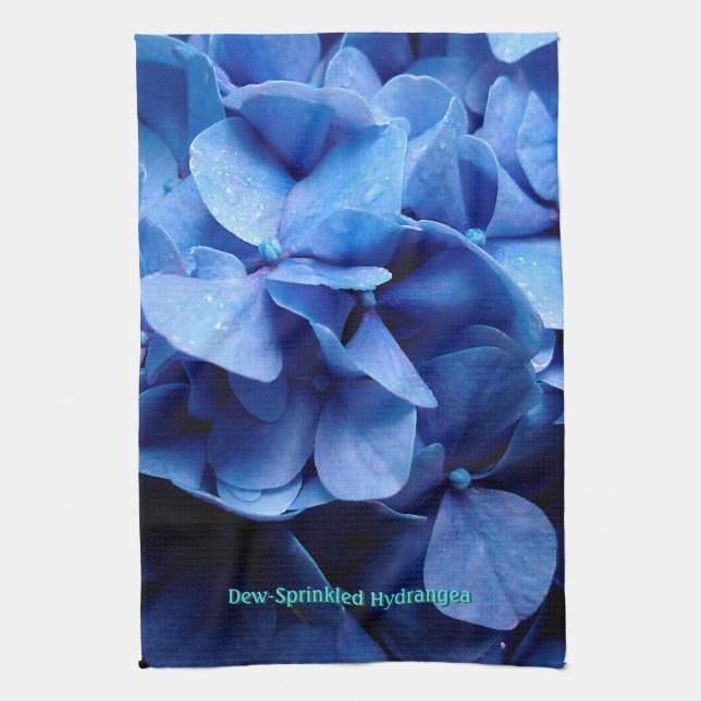 Dew-sprinkled Blue Hydrangea Towel (Vertical)